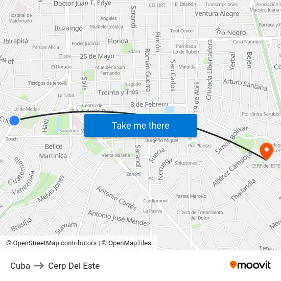 Cuba to Cerp Del Este map