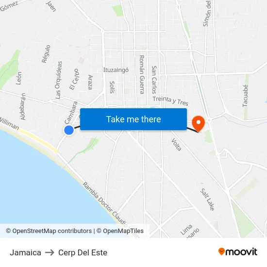 Jamaica to Cerp Del Este map