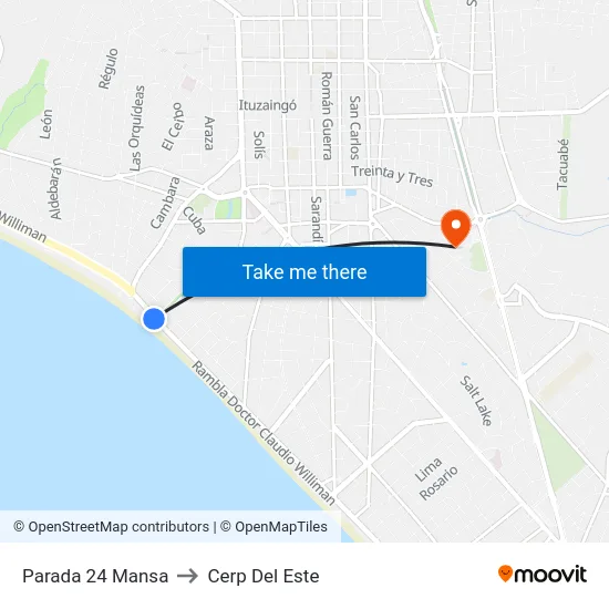 Parada 24 Mansa to Cerp Del Este map