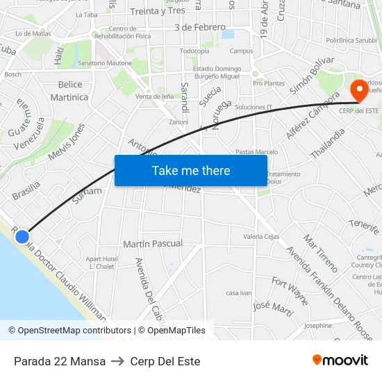 Parada 22 Mansa to Cerp Del Este map