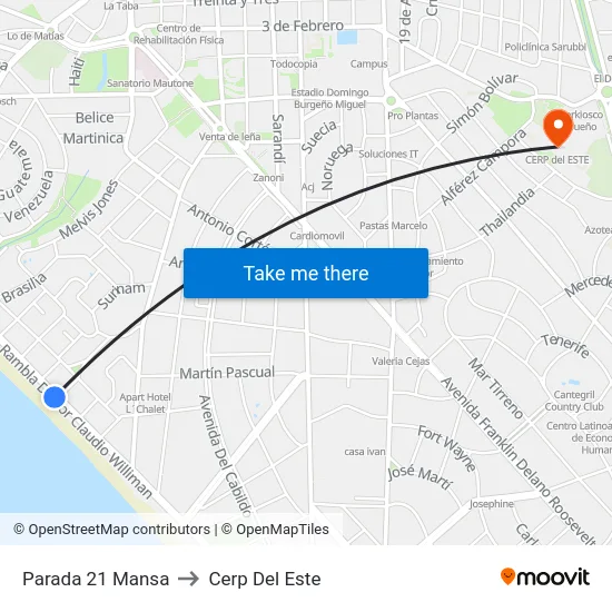 Parada 21 Mansa to Cerp Del Este map