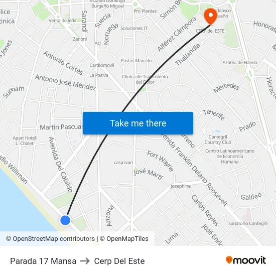 Parada 17 Mansa to Cerp Del Este map