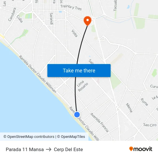 Parada 11 Mansa to Cerp Del Este map