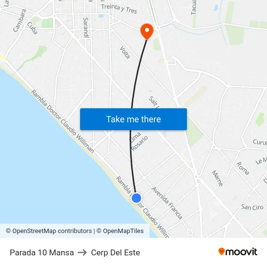 Parada 10 Mansa to Cerp Del Este map