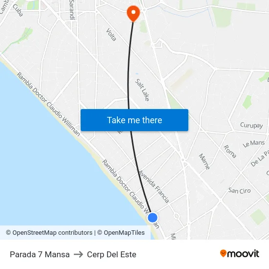 Parada 7 Mansa to Cerp Del Este map