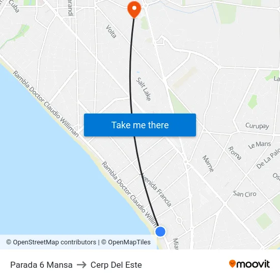 Parada 6 Mansa to Cerp Del Este map