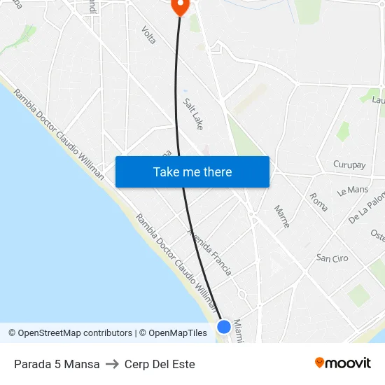 Parada 5 Mansa to Cerp Del Este map