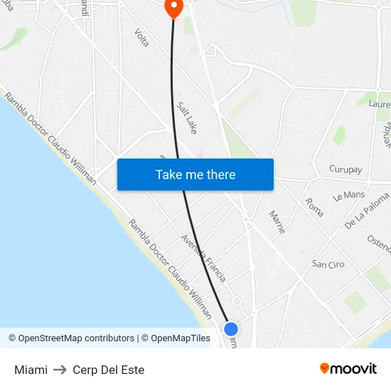 Miami to Cerp Del Este map