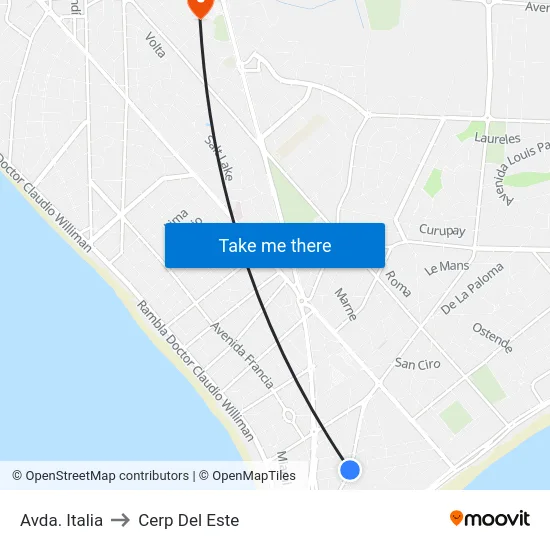Avda. Italia to Cerp Del Este map