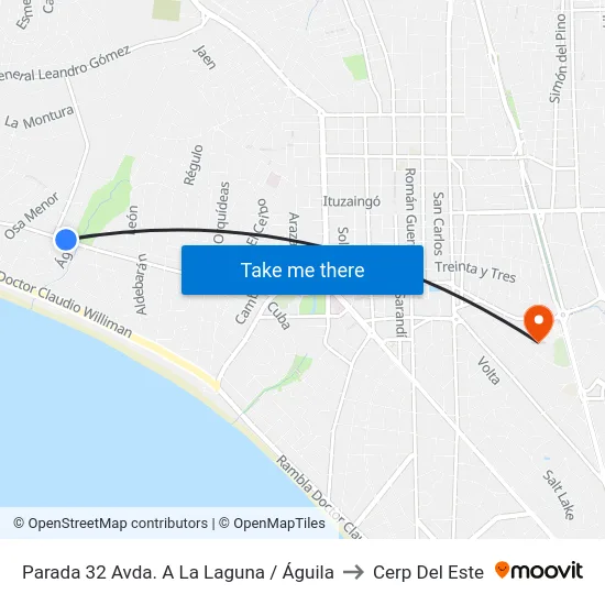 Parada 32 Avda. A La Laguna / Águila to Cerp Del Este map