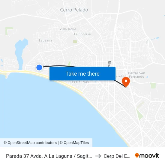 Parada 37 Avda. A La Laguna / Sagitario to Cerp Del Este map