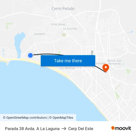 Parada 38 Avda. A La Laguna to Cerp Del Este map