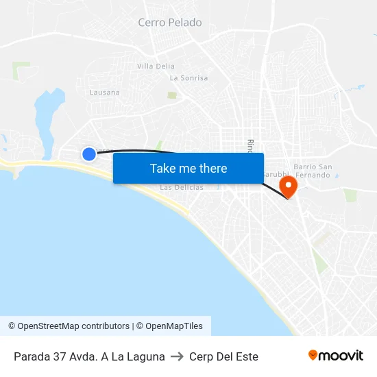 Parada 37 Avda. A La Laguna to Cerp Del Este map