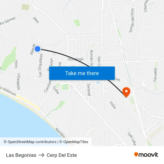 Las Begonias to Cerp Del Este map