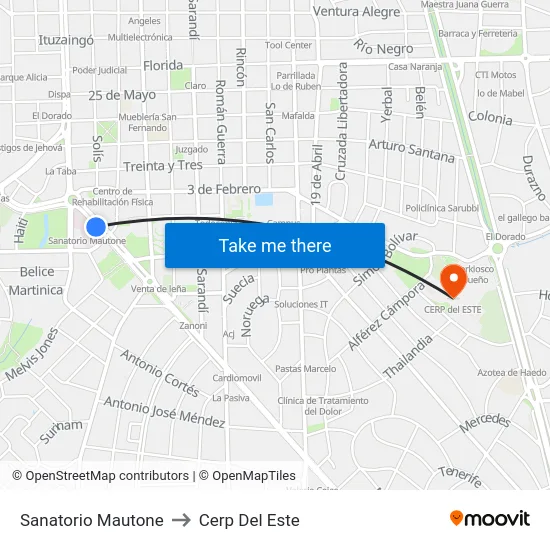 Sanatorio Mautone to Cerp Del Este map
