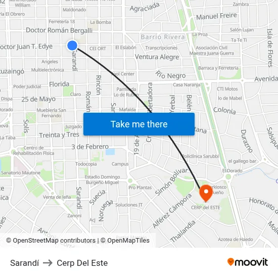 Sarandí to Cerp Del Este map