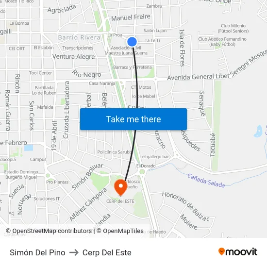 Simón Del Pino to Cerp Del Este map
