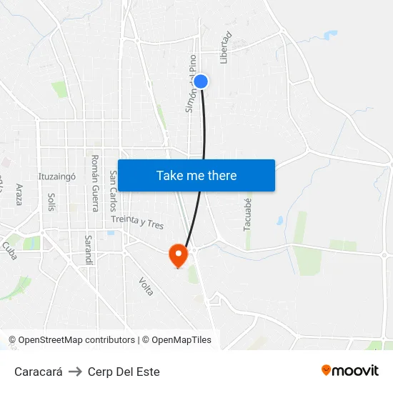 Caracará to Cerp Del Este map