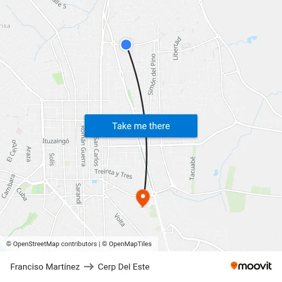 Franciso Martínez to Cerp Del Este map