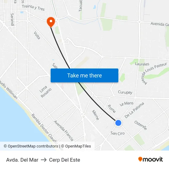 Avda. Del Mar to Cerp Del Este map