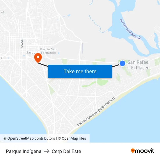 Parque Indígena to Cerp Del Este map