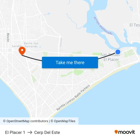 El Placer 1 to Cerp Del Este map