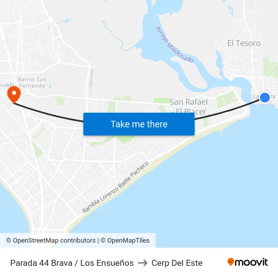 Parada 44 Brava / Los Ensueños to Cerp Del Este map