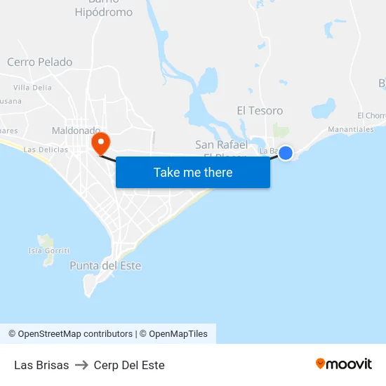 Las Brisas to Cerp Del Este map