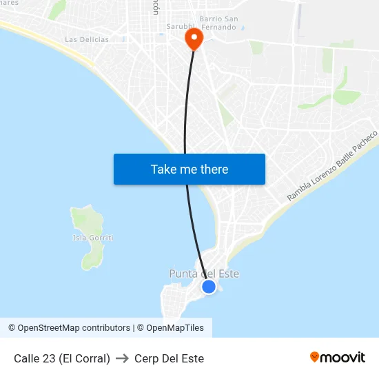 Calle 23 (El Corral) to Cerp Del Este map