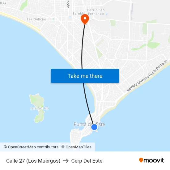 Calle 27 (Los Muergos) to Cerp Del Este map