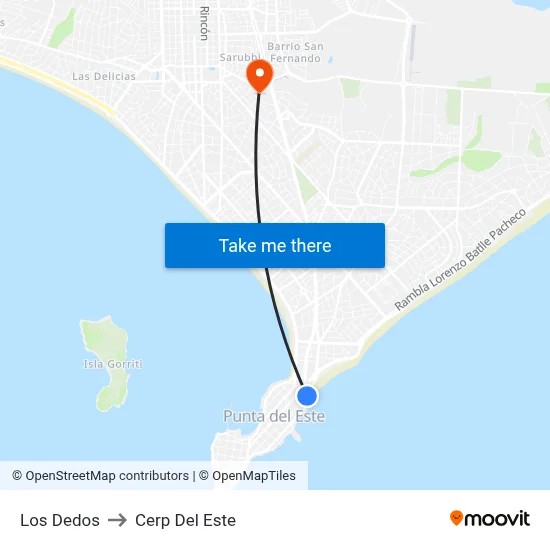 Los Dedos to Cerp Del Este map