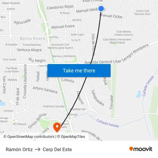Ramón Ortiz to Cerp Del Este map