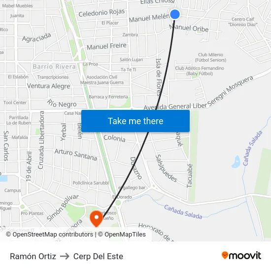 Ramón Ortiz to Cerp Del Este map