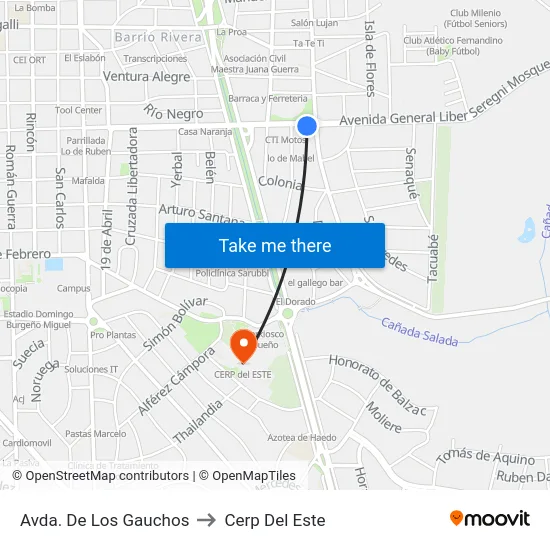 Avda. De Los Gauchos to Cerp Del Este map