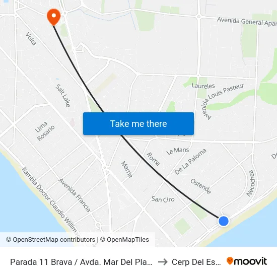 Parada 11 Brava / Avda. Mar Del Plata to Cerp Del Este map