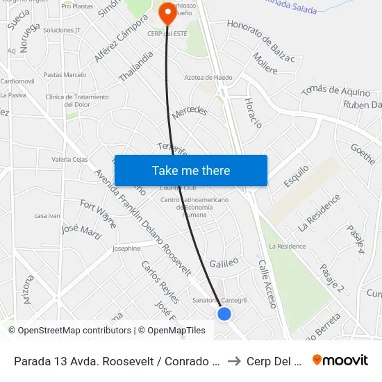 Parada 13 Avda. Roosevelt / Conrado Rontgen to Cerp Del Este map