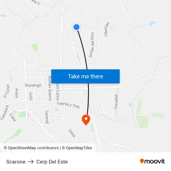 Scarone to Cerp Del Este map