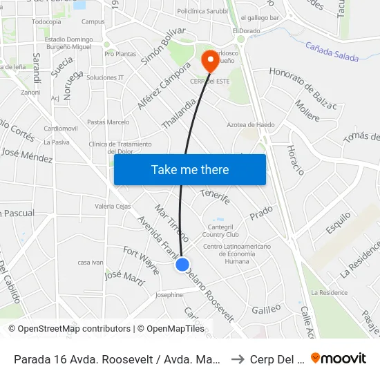 Parada 16 Avda. Roosevelt / Avda. Mauricio Litman to Cerp Del Este map