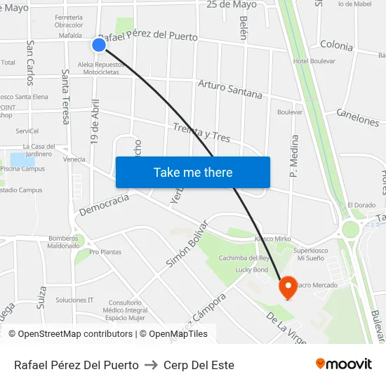 Rafael Pérez Del Puerto to Cerp Del Este map