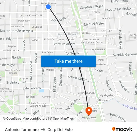 Antonio Tammaro to Cerp Del Este map