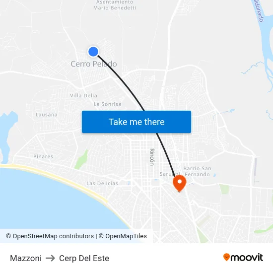 Mazzoni to Cerp Del Este map