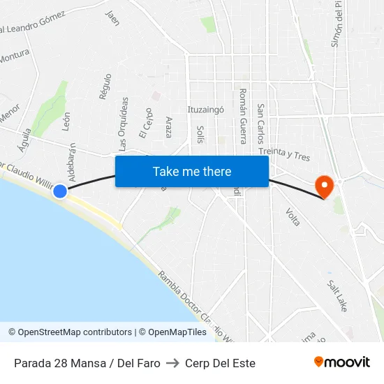 Parada 28 Mansa / Del Faro to Cerp Del Este map