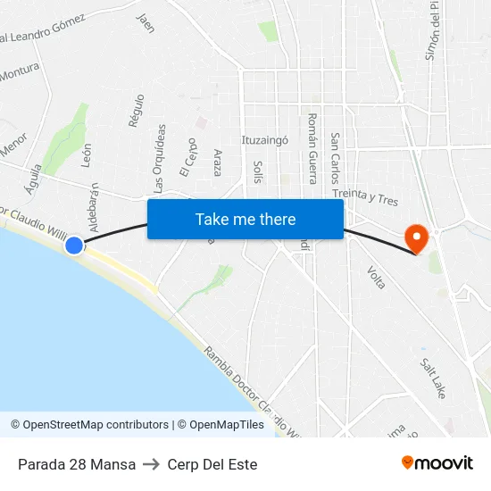 Parada 28 Mansa to Cerp Del Este map