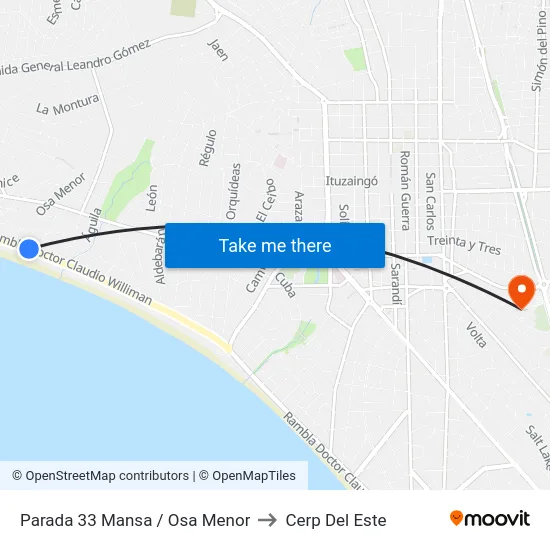 Parada 33 Mansa / Osa Menor to Cerp Del Este map