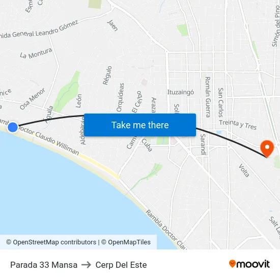 Parada 33 Mansa to Cerp Del Este map