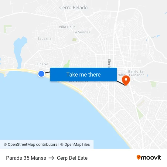 Parada 35 Mansa to Cerp Del Este map