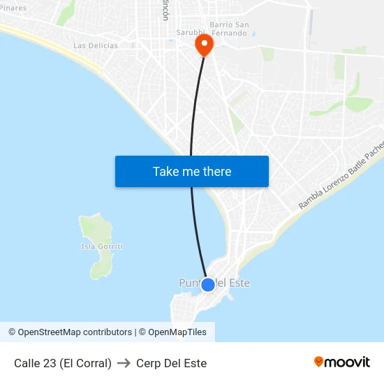Calle 23 (El Corral) to Cerp Del Este map