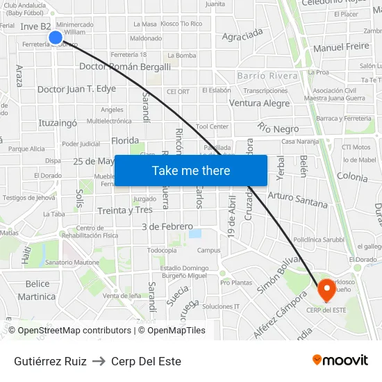 Gutiérrez Ruiz to Cerp Del Este map