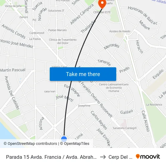 Parada 15 Avda. Francia / Avda. Abraham Lincoln to Cerp Del Este map
