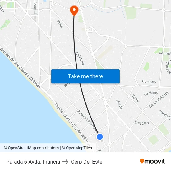 Parada 6 Avda. Francia to Cerp Del Este map
